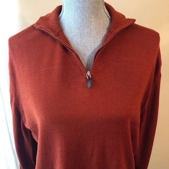 Neiman Marcus Orange Quarter-Zip Men's Sweater - Picture 2 of 7